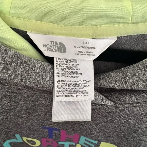 North Face Women’s Gray Neon Colorful Logo Pullover Hoodie Size Large - Picture 4 of 5